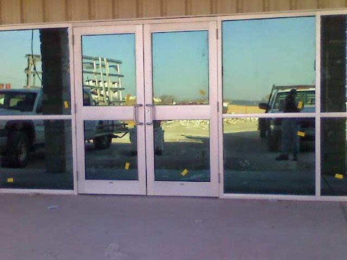 Commercial storefront double glass door installation